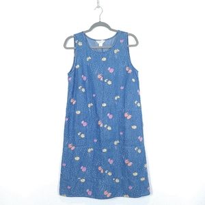 Christopher & Banks Floral Cottagecore Chambray 90s Dress